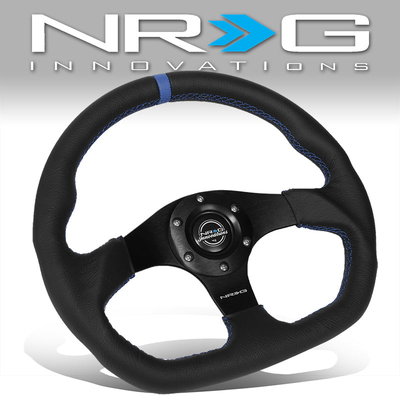 320mm Black Flat Bottom Leather Grip Steering Wheel - RST-024MB-R-BL
