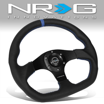 320mm Black Flat Bottom Leather Grip Steering Wheel - RST-024MB-R-BL