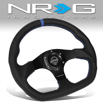 320mm Black Flat Bottom Leather Grip Steering Wheel - RST-024MB-R-BL
