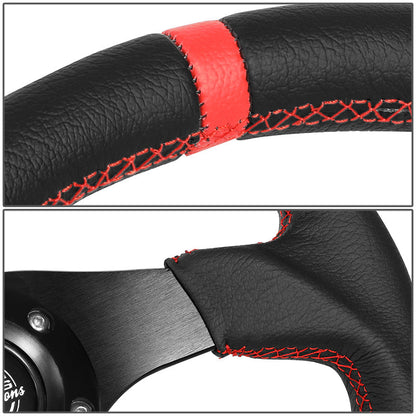 320mm Flat Bottom Suede Style Leather Aluminum Steering Wheel - RST-024MB-R-RD