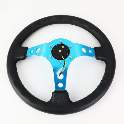 350mm 3 in. Deep Dish Leather Steering Wheel - ST-006NB