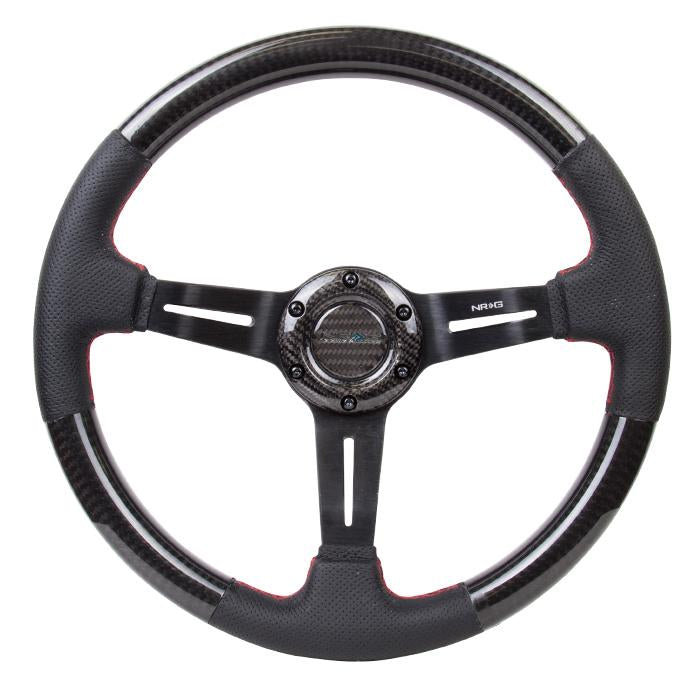 350mm 1.5 in. Deep Dish Carbon Fiber+Leather Grip Steering Wheel - ST-010CFRS