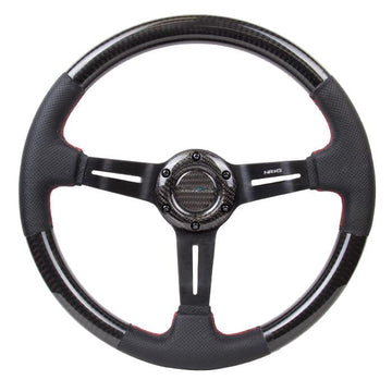 350mm 1.5 in. Deep Dish Carbon Fiber+Leather Grip Steering Wheel - ST-010CFRS