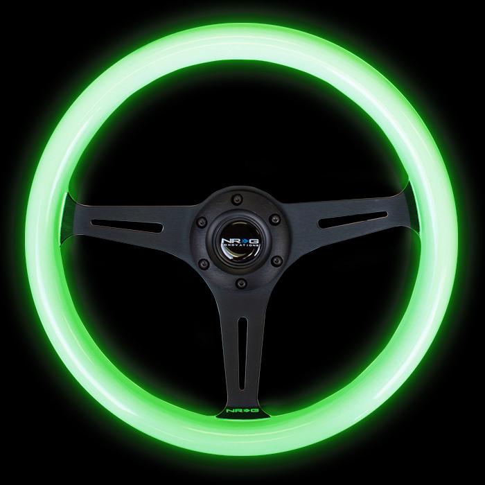 350mm 2 in. Deep Dish Glow In Dark White Wood Grain Steering Wheel - ST-015BK-GL
