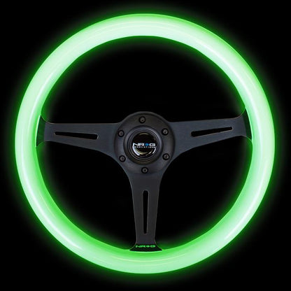 350mm 2 in. Deep Dish Glow In Dark White Wood Grain Steering Wheel - ST-015BK-GL
