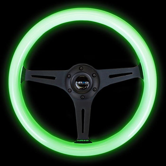 350mm 2 in. Deep Dish Glow In Dark White Wood Grain Steering Wheel - ST-015BK-GL