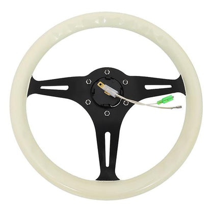 350mm 2 in. Deep Dish Glow In Dark White Wood Grain Steering Wheel - ST-015BK-GL