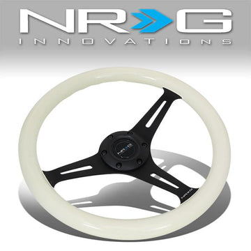 350mm 2 in. Deep Dish Glow In Dark White Wood Grain Steering Wheel - ST-015BK-GL