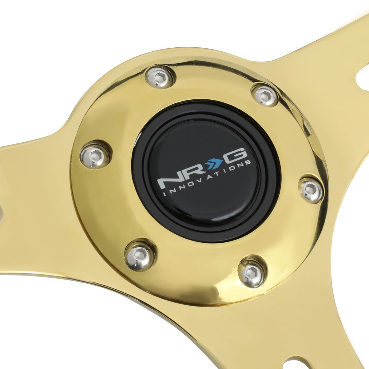 350mm Chrome Gold Spoke Black Grain Steering Wheel - ST-015CG-BK