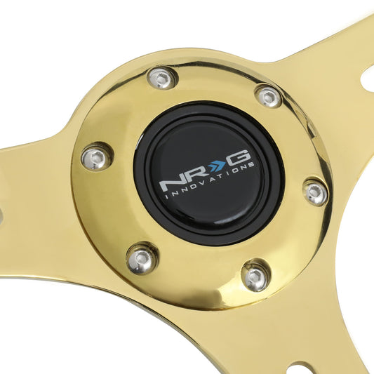 350mm Chrome Gold Spoke Black Grain Steering Wheel - ST-015CG-BK