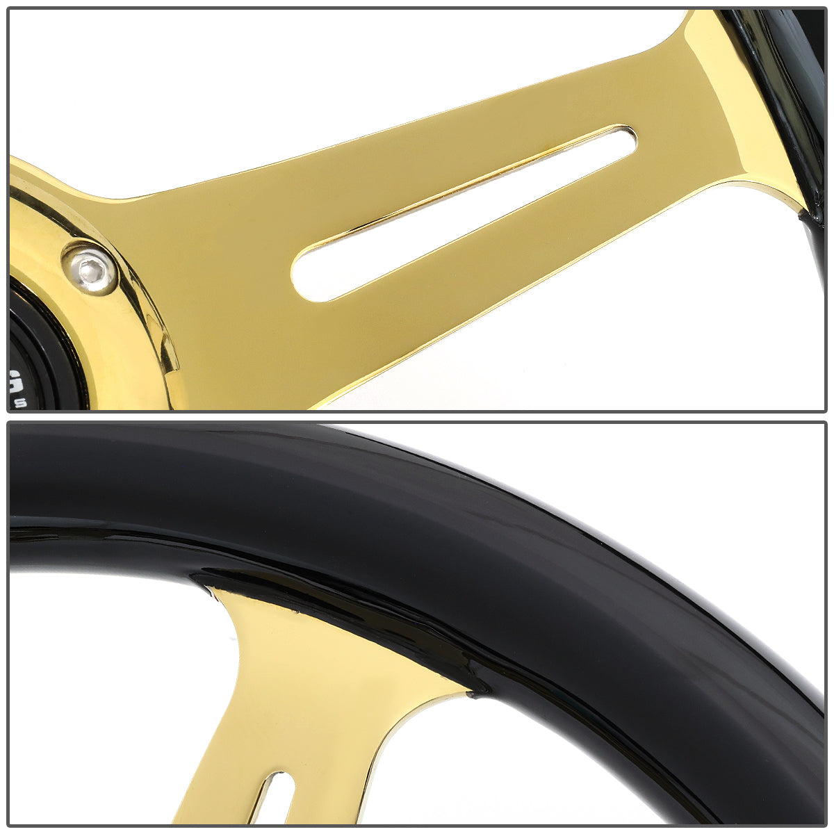 350mm Chrome Gold Spoke Black Grain Steering Wheel - ST-015CG-BK