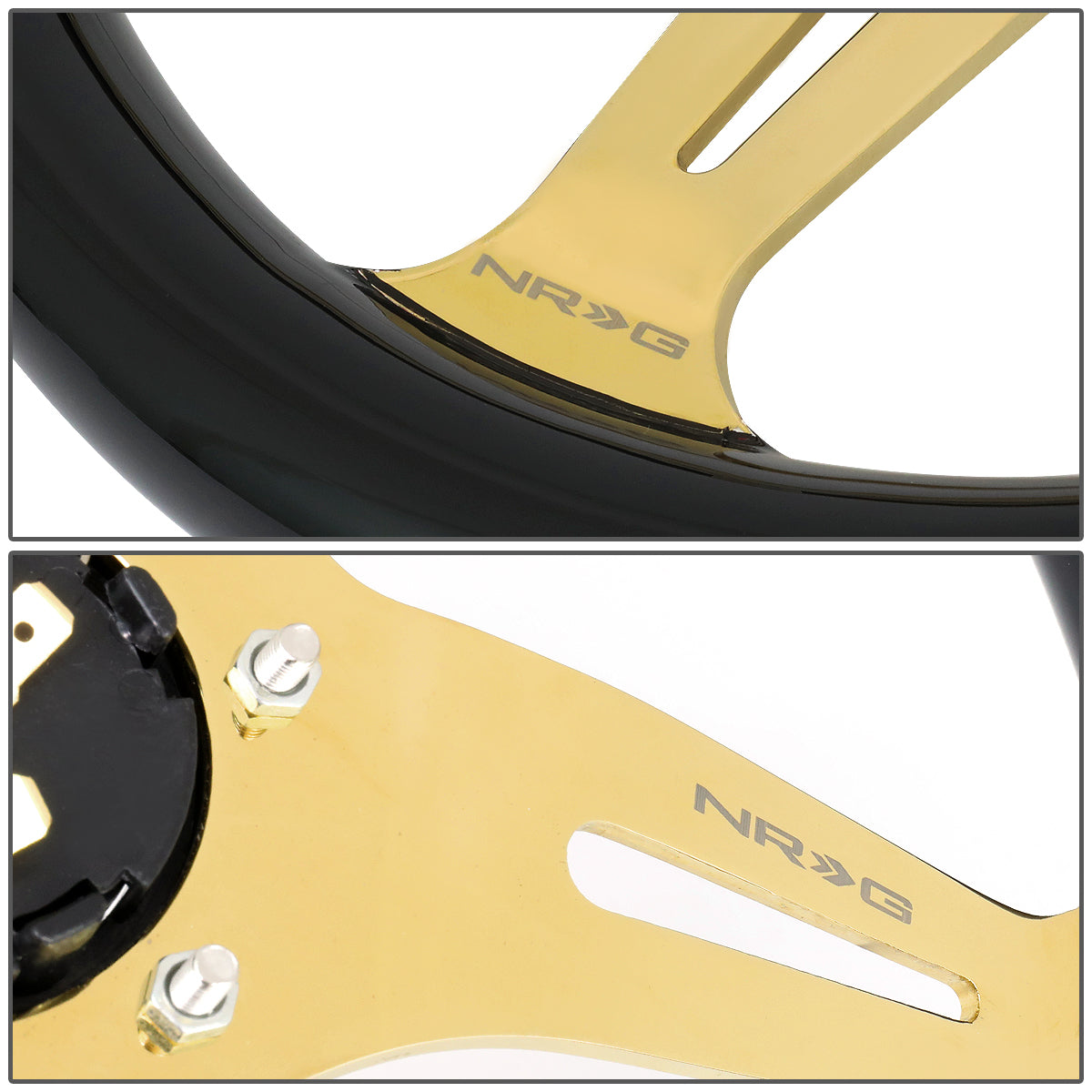 350mm Chrome Gold Spoke Black Grain Steering Wheel - ST-015CG-BK