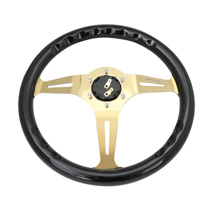 350mm Chrome Gold Spoke Black Grain Steering Wheel - ST-015CG-BK
