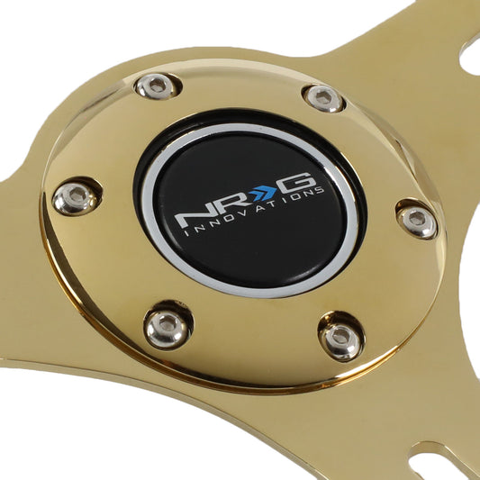 350mm Chrome Gold Spoke White Grain Steering Wheel - ST-015CG-WT
