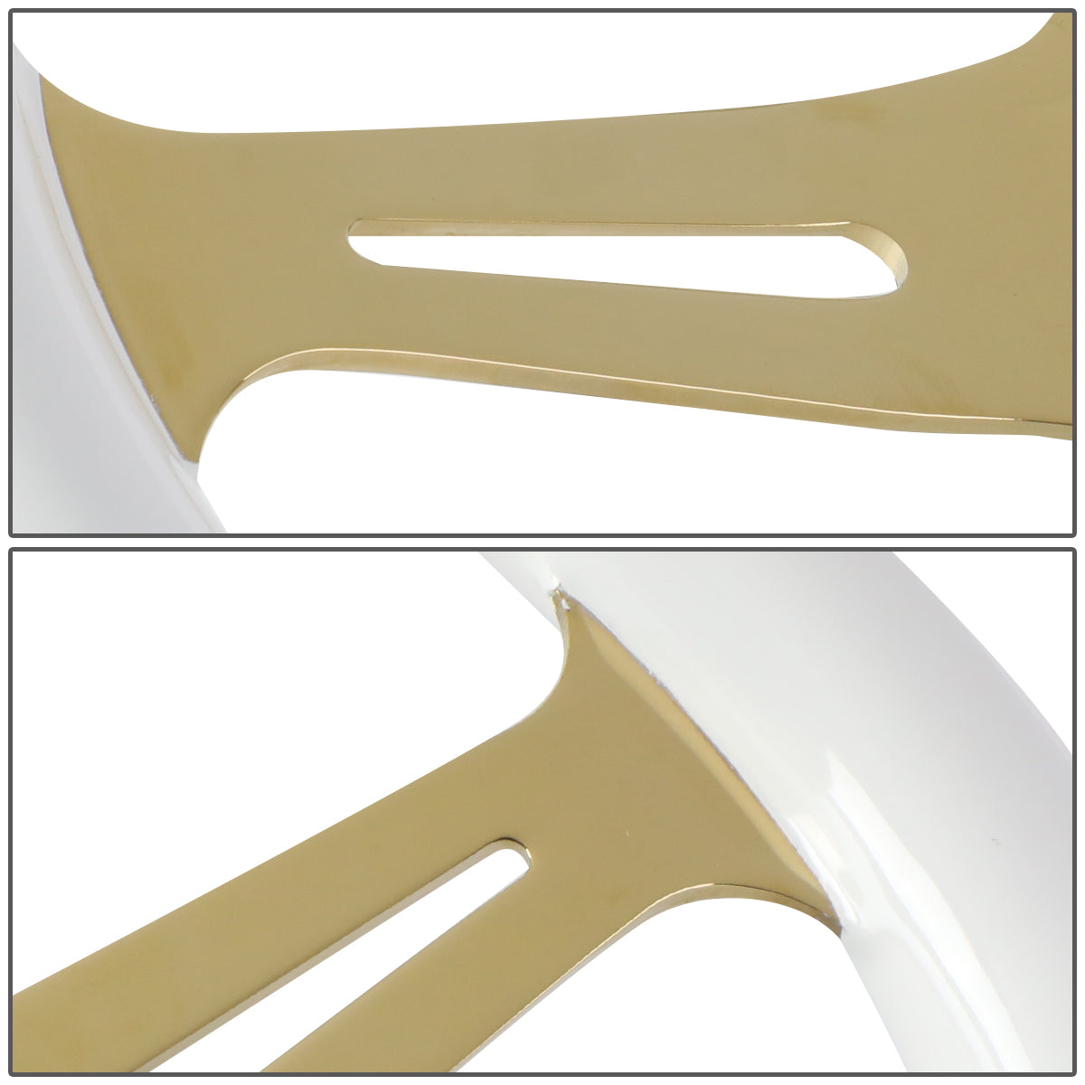 350mm Chrome Gold Spoke White Grain Steering Wheel - ST-015CG-WT
