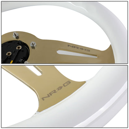 350mm Chrome Gold Spoke White Grain Steering Wheel - ST-015CG-WT