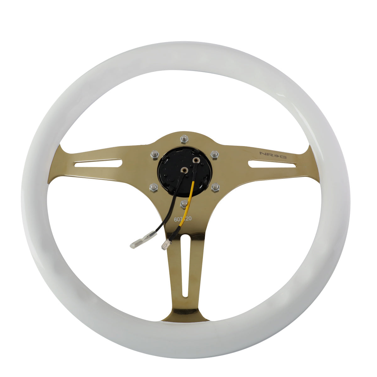 350mm Chrome Gold Spoke White Grain Steering Wheel - ST-015CG-WT