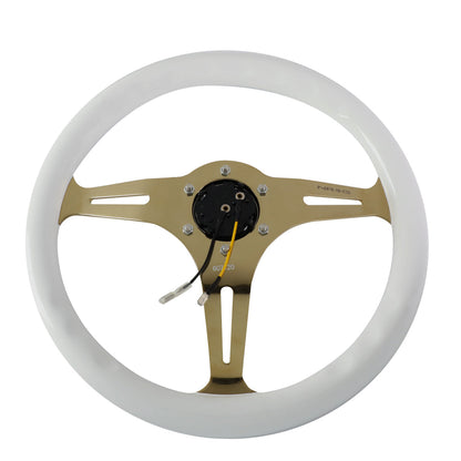 350mm Chrome Gold Spoke White Grain Steering Wheel - ST-015CG-WT