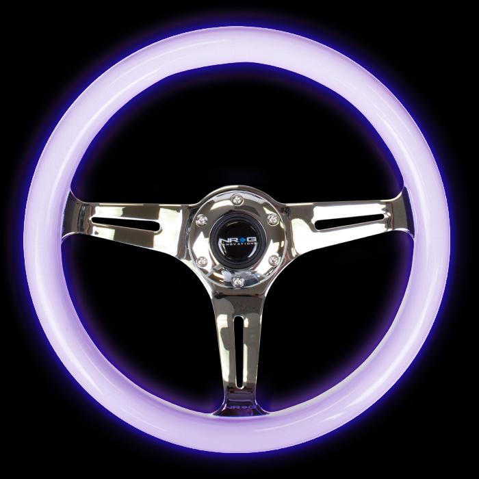 350mm Luminor White Wood Grain Steering Wheel - Purple Glow - ST-015CH-GL - PP