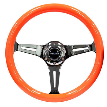 350mm 2 in. Deep Dish Orange Colored Wood Grip Steering Wheel - ST-015CH-NOR