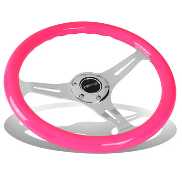 350mm 2 in. Deep Dish Pink Colored Wood Grip Steering Wheel - ST-015CH-NPK