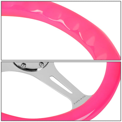 350mm 2 in. Deep Dish Pink Colored Wood Grip Steering Wheel - ST-015CH-NPK