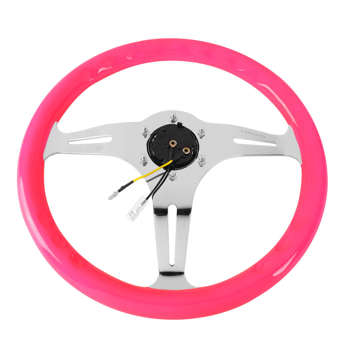 350mm 2 in. Deep Dish Pink Colored Wood Grip Steering Wheel - ST-015CH-NPK