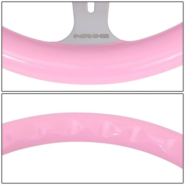350mm 2 in. Deep Dish Pink Colored Wood Grain Steering Wheel - ST-015CH-PK