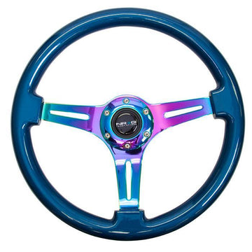350mm Blue Wood Grain Neochrome Spoke Steering Wheel - ST-015MC-BL
