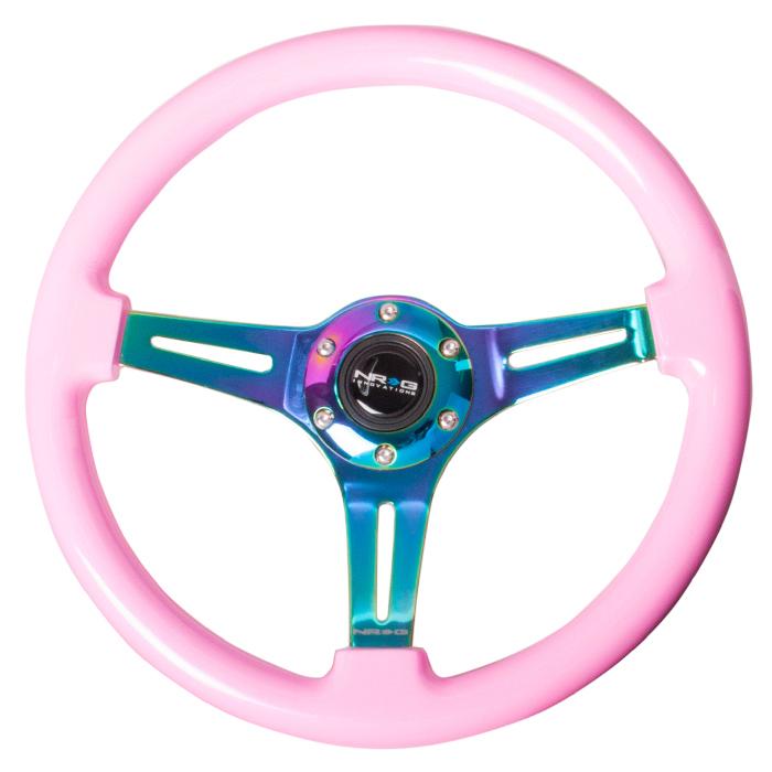 350mm Pink Wood Grain Neochrome Spoke Steering Wheel - ST-015MC-PK