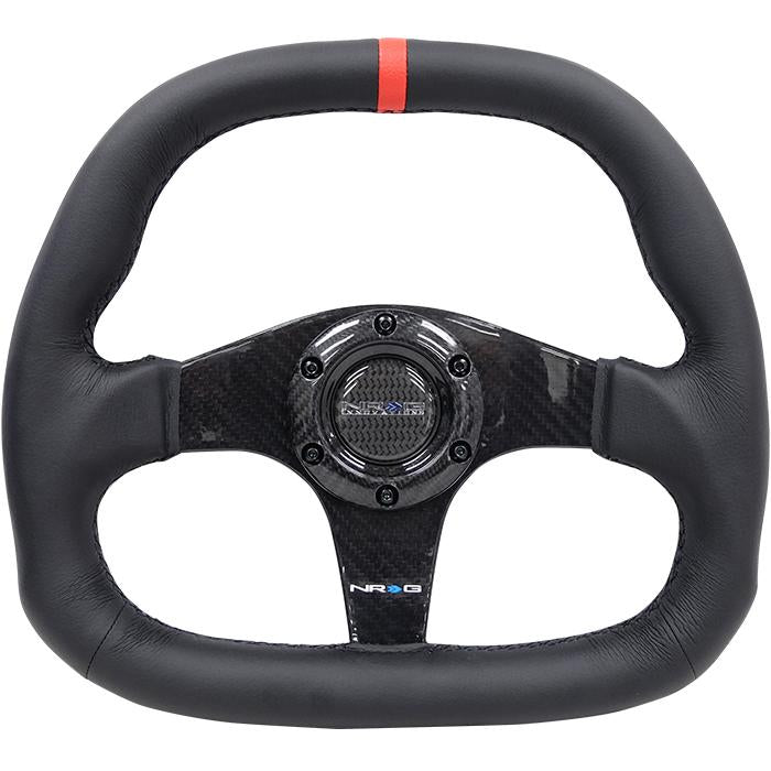 320mm Flat Bottom Leather Grip Carbon Fiber Steering Wheel - ST-019CF-R