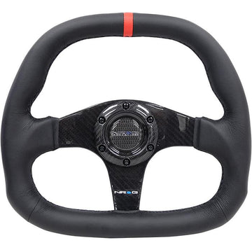 320mm Flat Bottom Leather Grip Carbon Fiber Steering Wheel - ST-019CF-R