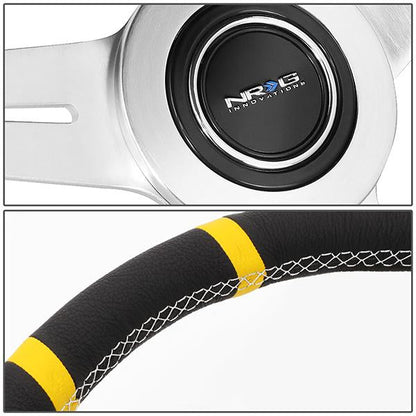360mm Leather Steering Wheel w/Double Center Mark - ST-028BK-Y