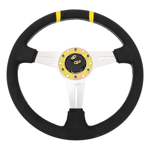 360mm Leather Steering Wheel w/Double Center Mark - ST-028BK-Y