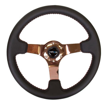 350mm 3 in. Deep Dish Rose Gold Spoke Leather Steering Wheel - ST-036RG