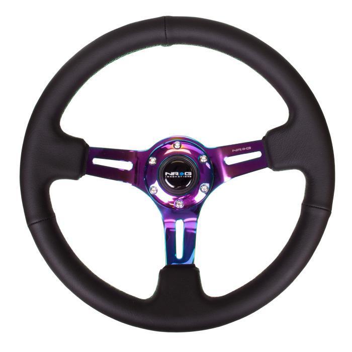 350mm 3 in. Deep Neochrome Spoke Leather Steering Wheel - ST-055R-MCGS