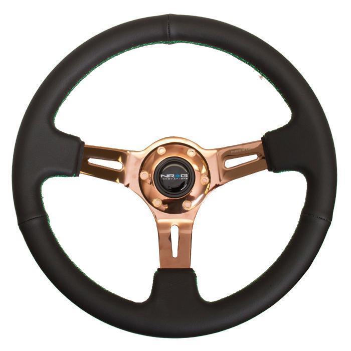 350mm 3 in. Deep Rose Gold Spoke Leather Steering Wheel - ST-055R-RGGS