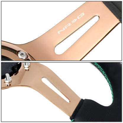 350mm 3 in. Deep Rose Gold Spoke Leather Steering Wheel - ST-055R-RGGS