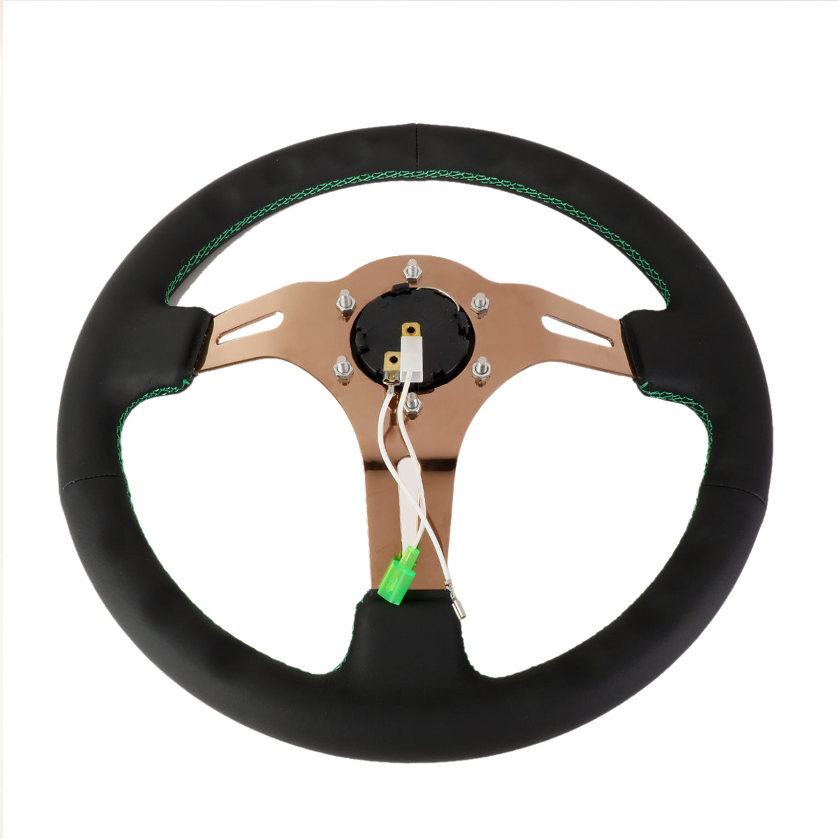 350mm 3 in. Deep Rose Gold Spoke Leather Steering Wheel - ST-055R-RGGS