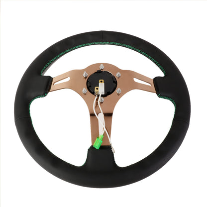 350mm 3 in. Deep Rose Gold Spoke Leather Steering Wheel - ST-055R-RGGS