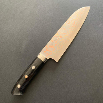 Santoku knife, Aogami 2, Stainless Clad, Damascus finish - Saji