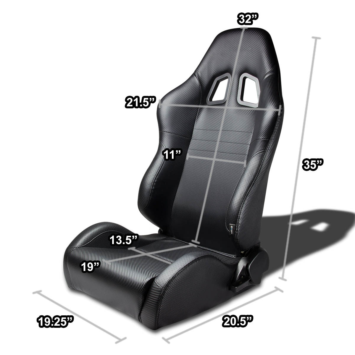 Left / Driver Side Reclinable Carbon Fiber Pattern PVC Leather Racing Seat w/Universal Slider