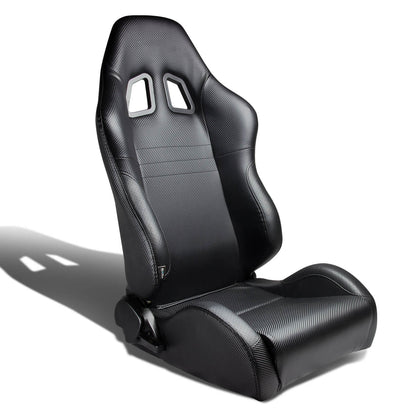 Left / Driver Side Reclinable Carbon Fiber Pattern PVC Leather Racing Seat w/Universal Slider