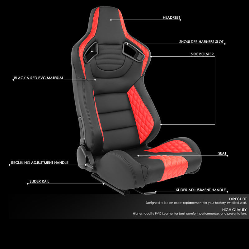 Red Quilted Pattern Padded Racing Seat <BR>21 X 22 X 38 In. Overall Dimensions