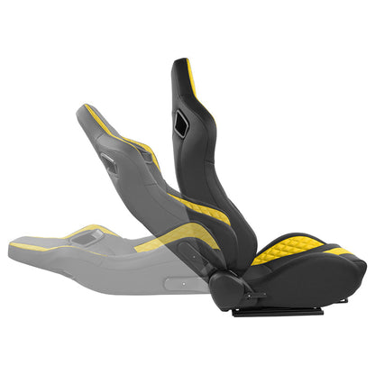 Yellow Quilted Pattern Padded Racing Seat <BR>21 X 22 X 38 In. Overall Dimensions