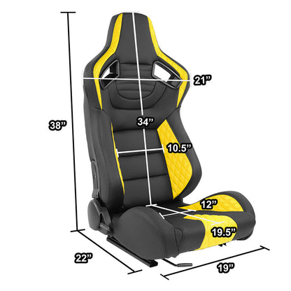 Yellow Quilted Pattern Padded Racing Seat <BR>21 X 22 X 38 In. Overall Dimensions