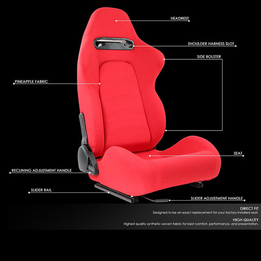 Red Woven Fabric Racing Seat <BR>21.5 X 21.5 X 35 In. Overall Dimensions