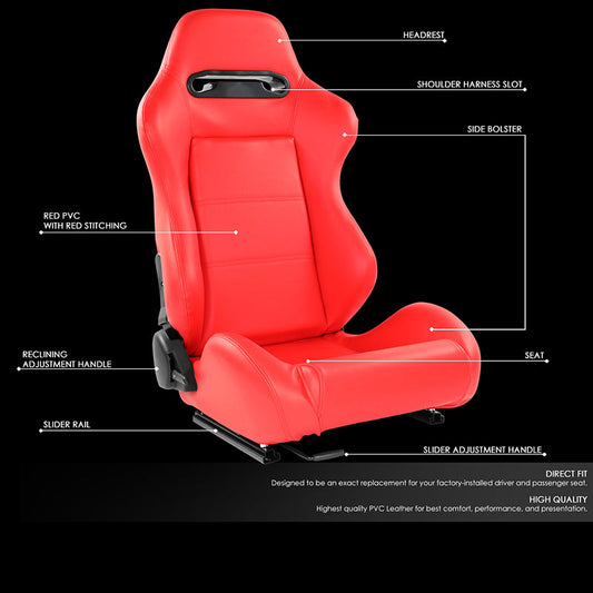 Red Vinyl Stitching Racing Seat <BR>21.5 X 22 X 36 In. Overall Dimensions