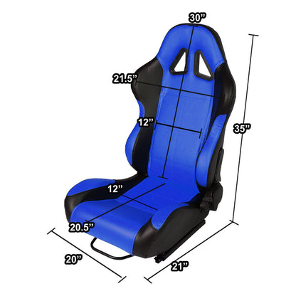 Racing Seats - Reclinable - Square Stitch - PVC Leather - Pair