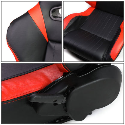 Racing Seats - Reclinable - Vertical Stitch - PVC Leather - Pair